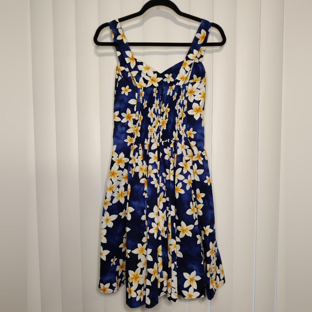 Royal Hawaiian Creations Blue, With White/Yellow Plumeria Floral Dress - Picture 2 of 3